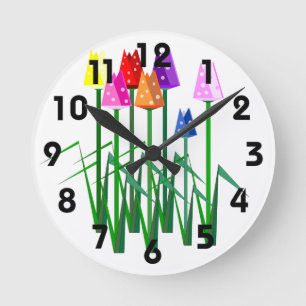 Horloge Ronde Polka Dot Tulips Clock