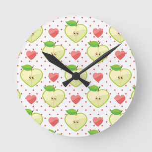 Horloge Ronde Pommes du coeur avec Pois roses et Coeurs