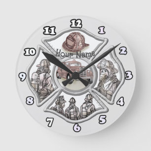 Horloge Ronde Pompier croisé maltais