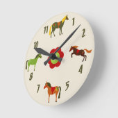 Horloge Ronde Ponies rétro colorées et chevaliers à fleurs (Angle)