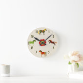 Horloge Ronde Ponies rétro colorées et chevaliers à fleurs (Maison)