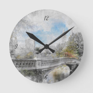 Horloge Ronde Pont aquarelle à Central Park New York