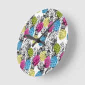 Horloge Ronde Pop Art Ananas Et Palm Feuilles (Angle)