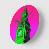 Horloge Ronde Pop Art Big Ben Londres Voyage rose Vert (Angle)