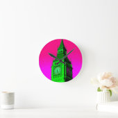 Horloge Ronde Pop Art Big Ben Londres Voyage rose Vert (Maison)