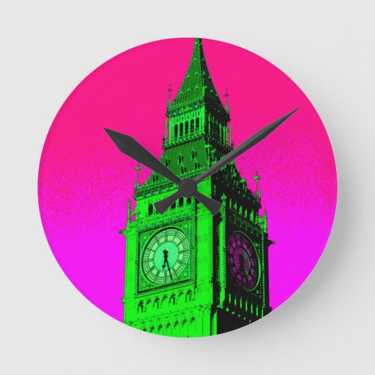 Horloge Ronde Pop Art Big Ben Londres Voyage rose Vert (Recto)