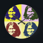 Horloge Ronde Pop Art Geronimo<br><div class="desc">Pop Art Style Iconic Historical People Images - Freedom Warrior Indian Tribe Chef Geronimo Art</div>