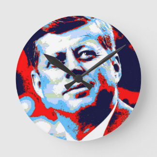 Horloge Ronde Pop Art JFK John F. Kennedy Red Blue