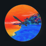 Horloge Ronde Pop Art Plage Exotique Palmiers<br><div class="desc">Photographie des lieux de voyage exotiques - Palmier Vintage & Artwork photo de plage</div>