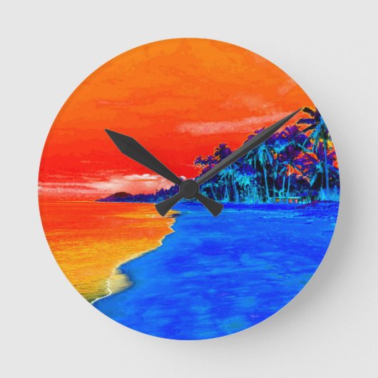 Horloge Ronde Pop Art Plage Exotique Palmiers (Recto)