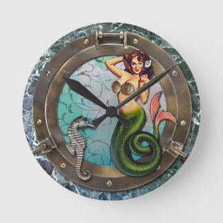Horloge Ronde PORTHOLE MERMAID, sirènes d'art originales