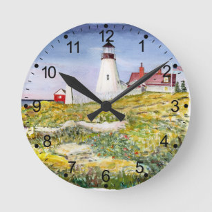 Horloge Ronde Portland Head Lighthouse Maine Aquarelle Peinture
