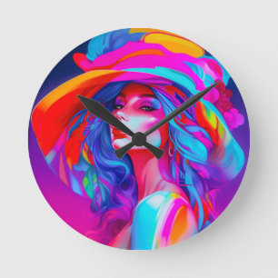 Horloge Ronde Portrait d'art pop néon 