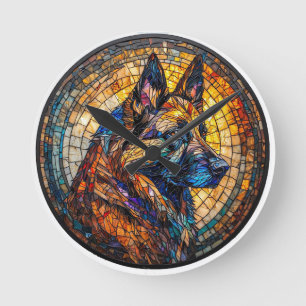 Horloge Ronde Portrait de Berger Allemand Coloré