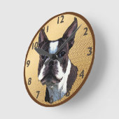 Horloge Ronde Portrait de Boston Terrier (Angle)