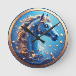 Horloge Ronde Portrait de cheval de dessin animé charmant avec d