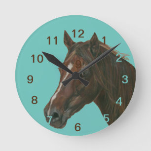 Horloge Ronde Portrait de cheval jument alezan peinture équine