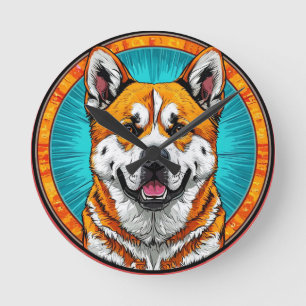 Horloge Ronde Portrait de chien avec fond inspiré de la mosaïque