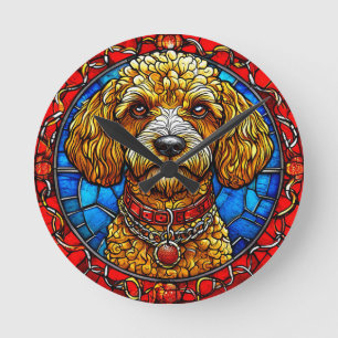 Horloge Ronde Portrait de chien en verre coloré