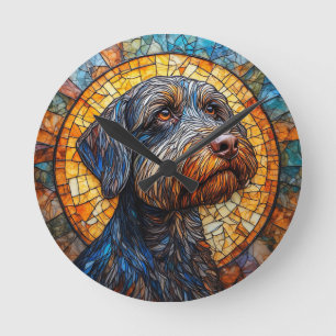 Horloge Ronde Portrait de chien en verre coloré