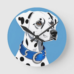 Horloge Ronde Portrait de Dalmatien avec collier bleu