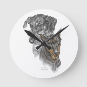 Horloge Ronde Portrait de deux Dobermans