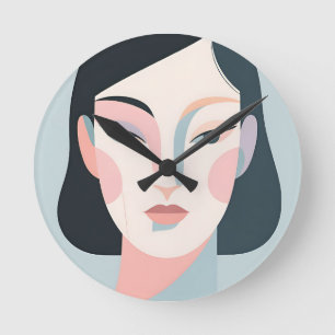 Horloge Ronde Portrait de femme géométrique abstrait minimaliste
