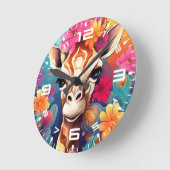 Horloge Ronde Portrait de Giraffe Florale-9320 (Angle)