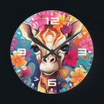 Horloge Ronde Portrait de Giraffe Florale-9320<br><div class="desc">Portrait de Giraffe Florale-9320</div>