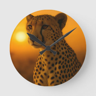 Horloge Ronde Portrait de guépard au coucher du soleil