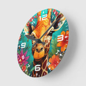 Horloge Ronde Portrait de la Giraffe florale-9319 (Angle)