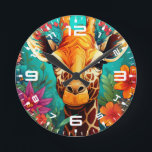 Horloge Ronde Portrait de la Giraffe florale-9319<br><div class="desc">Portrait de la Giraffe florale-9319</div>