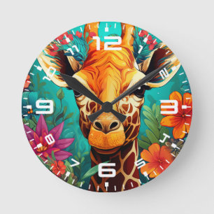 Horloge Ronde Portrait de la Giraffe florale-9319