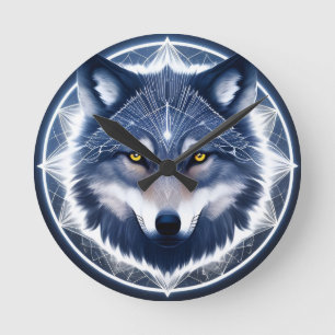 Horloge Ronde Portrait de loup aux yeux d'or intenses