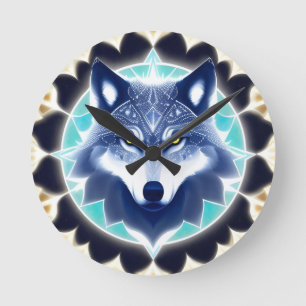 Horloge Ronde Portrait de loup aux yeux dorés intenses