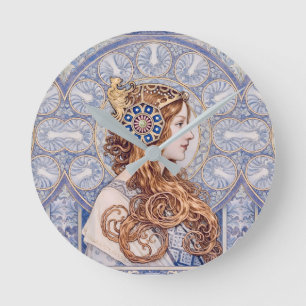 Horloge Ronde Portrait de Reine Art Nouveau