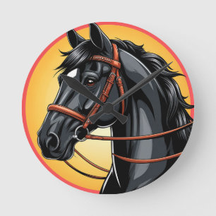 Horloge Ronde Portrait élégant de cheval noir