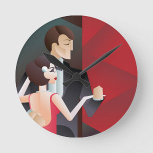 Horloge Ronde Poster de style géométrique Art déco pour couple d