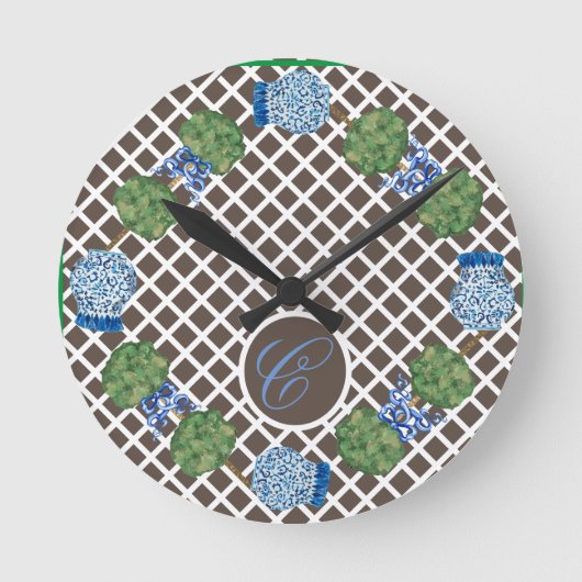 Horloge Ronde Pot à gingembre en chinoiserie Jars Topiary Calend (Recto)