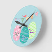 Horloge Ronde Poudre de printemps bleu OEufs de Pâques (Angle)