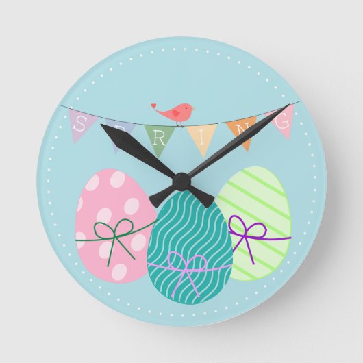 Horloge Ronde Poudre de printemps bleu OEufs de Pâques (Recto)