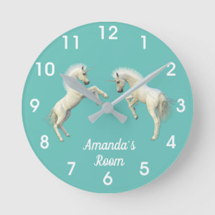 Horloge Ronde Poulains de licorne Nom personnalisé Chambre d'enf