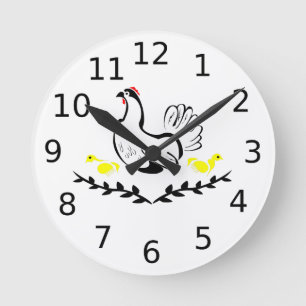 Horloge Ronde Poule avec deux poussins jaunes