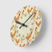 Horloge Ronde Poulet et coqs Brown (Angle)