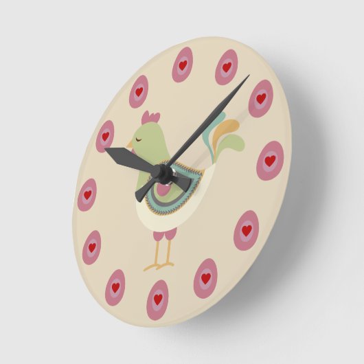 Horloge Ronde Poulets et oeufs d'art populaire (Angle)