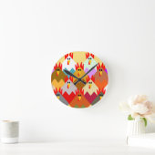 Horloge Ronde Poulets inspirés par les courtepointes (Maison)