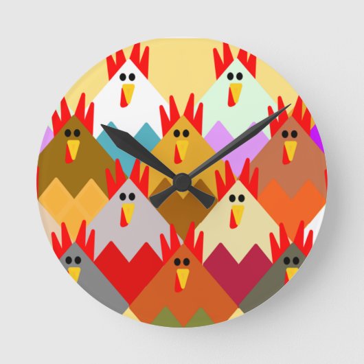 Horloge Ronde Poulets inspirés par les courtepointes (Recto)