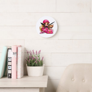 Horloge Ronde Poupeée de mode rose et couverture en molleton pou