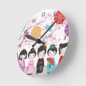Horloge Ronde Poupées japonaises Kokeshi (Angle)