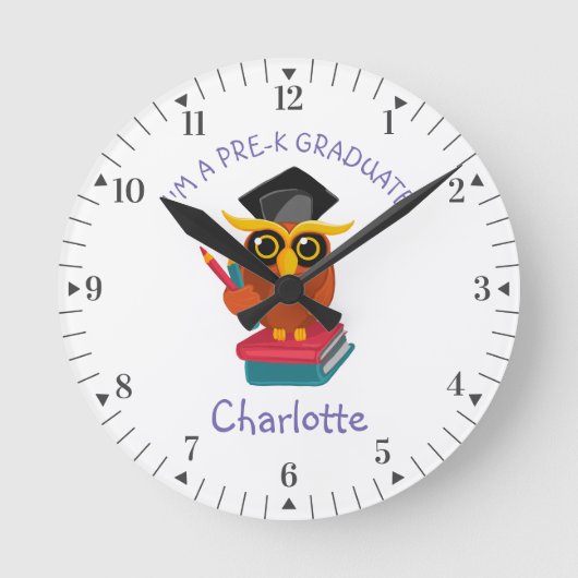 Horloge Ronde Pre K Graduate Kindergarten Girls Owl Grad Custom (Recto)